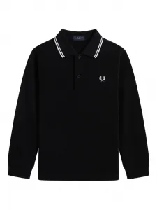 Поло с длинными рукавами и контрастной отделкой Fred Perry Kids, черный