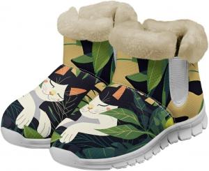 Женские зимние сапоги JoyLamoria, теплые ботинки, красные с принтом грибов, луны и звезд, пушистые ботильоны на меху для женщин, уютные обувь для прогулок, легкие кроссовки