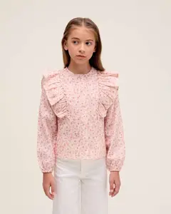 Детская блузка с цветочным узором и деталями воланов Dadati, светло-розовый