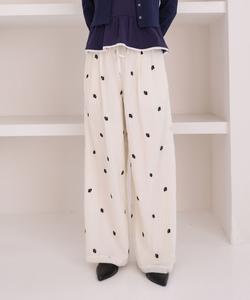 Широкие брюки свободного кроя с цветочной вышивкой Archives, цвет Ivory