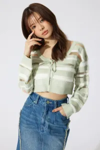 Прозрачный полосатый вязаный кардиган Rienda, цвет Grn