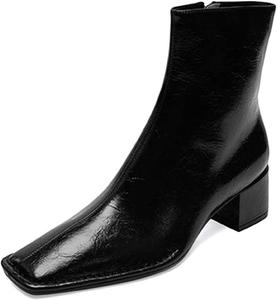 Женские классические ботильоны XYD с закрытым квадратным носком, низким массивным каблуком, боковой молнией, короткие ботинки для офиса, осень-зима, обувь для улицы, Black