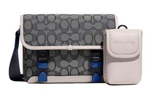 COACH Кожаный мессенджер сумка через плечо унисекс черный серый белый