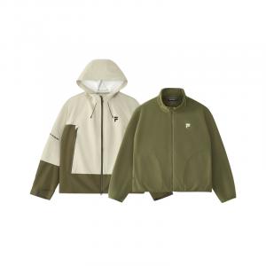 FILA FUSION Унисекс куртка бледно-хаки с тонким узором в виде решетки, Mystic Khaki