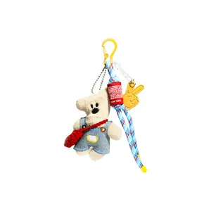 Очаровательный кулон плюшевая кукла медведь в стиле кунг-фу бин с подтяжками высота 13см 77 SEVEN DREAM, синий/бежевый