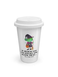 Кружка на вынос "Ведьма на Хэллоуин" с надписью на белом фоне Mr. & Mrs. Panda