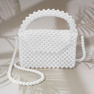 Жемчужная бисерная сумка с верхней ручкой и клапаном FASHNZFAB, белый