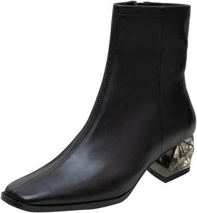 Женские ботильоны FYS с квадратным носком, кристальные массивные невысокие каблуки, боковая молния, модные, на все сезоны, повседневная обувь, размер 4-16 US, Black