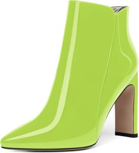 Женские ботильоны FEMSTEP с молнией, лакированные, для вечеринок, с заостренным носком, на массивном каблуке, высотой до щиколотки, каблук 10 см, Lime Green