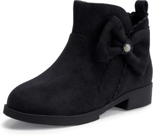 Детские/маленькие девочковые модные короткие ботильоны PANDANINJIA Clara с жемчугом и бантом на платье, с застежкой-молнией, Black Suede