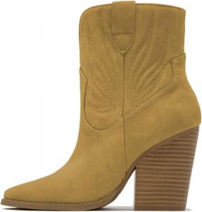 Женские ковбойские ботинки FYS в западном стиле с прошивкой, на щиколотку, с заостренным носком, массивным каблуком и высокой подошвой, ботильоны Стиль ковбойши, женская обувь, размеры US 4-15, Gold Enrod