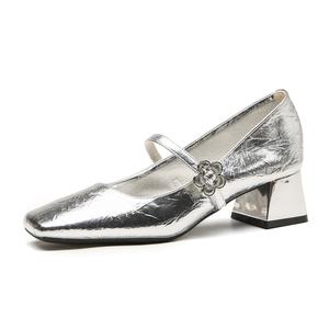 TATAYA Женские туфли Мэри Джейн на массивном каблуке серебристые, цвет Silver