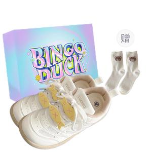 BINGO DUCK Женские дышащие скейтерские кеды низкие White+Эксклюзивная коробка+Подарочные носки, цвет White+Exclusive Shoe Box+Gift Socks