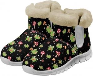 Зимние ботинки chaqlin с лягушкой, снежные ботинки, укороченные, мягкий фланелевый плюш с подкладкой из меха для женщин, широкие, теплые, противоскользящие, легкие ботинки для повседневной носки и активного отдыха, Frog Mushroom