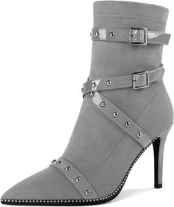 Женские ботильоны Joseywade с каблуком 3,7 дюйма, шпильку, украшенные бусинами и заклепками, с заостренным носком, боковой молнией, из замши, размер 5-13