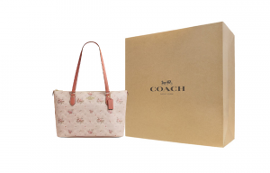 Женская сумка-шоппер, сумка через плечо, сумка из канваса с покрытием Gallery Signature, размер Large, золотисто-песочный цвет Coach, gift box set (basic set+желтый box)