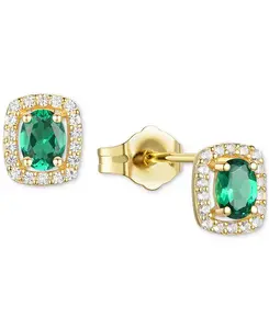 Серьги-Гвоздики с овальным венцом из стерлингового серебра с выращенными в лаборатории сапфирами (3/8 карата, tw) и выращенными в лаборатории белыми сапфирами (1/8 карата, tw) (также с другими драгоценными камнями) Macy'S, emerald