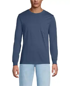 Мужская футболка Super-T с длинными рукавами и карманом Lands' End, синий