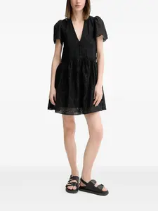 Платье мини с объемными рукавами и вышивкой BOSS, черный