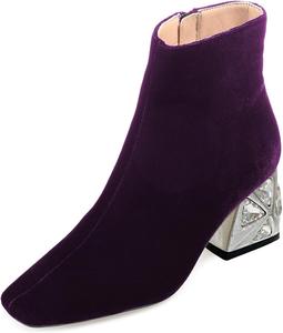 Женские ботильоны YDN с заклепками, низкий каблук, квадратный носок, боковая молния, обувь для вечеринок, шопинга и работы, размер 4-16 US, Dark Purple