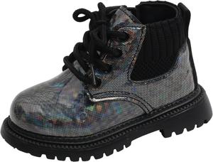 Детские блестящие ботильоны IWIHMIV для девочек с боковой молнией, уличные повседневные, противоскользящие, удобные праздничные ботинки для малышей, Black