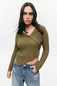 Свитер с запахом и асимметричным V-образным вырезом Monki, зеленый