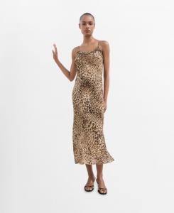 Женское миди-платье с анималистическим принтом MANGO, Ecru