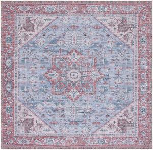 Ковер SAFAVIEH, 92 x 92 см,  Tucson Collection, моющийся, Grey Blue & Rust, противоскользящий, идеален для помещений с высокой проходимостью: гостиная, прихожая, спальня (TSN102G-3SQ)