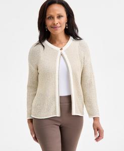 Укороченный оригинальный кардиган с длинными рукавами и люрексом JM Collection, Cream Gold Combo