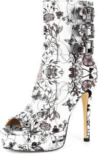 Женские ботильоны SAMMITOP с открытым носком, на высокой платформе и каблуке, с ремешком и пряжкой, сексуальные туфли-лодочки для вечеринок, клуба и танцев, каблук 5 дюймов, Floral Ink