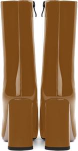 Женские модные ботильоны JUSTDANNI с молнией, для свадьбы и повседневной носки, с острым носком, лаковой отделкой, на высоком блочном каблуке, 4 дюйма, Brown