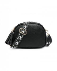 Сумка через плечо с холщовым ремешком и тремя секциями на молнии с кисточками JFY, черный