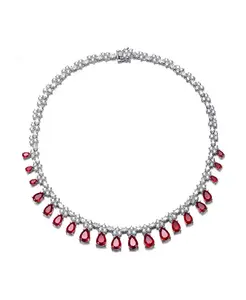 Вечернее колье из стерлингового серебра с покрытием из белого золота и кубическими цирконами Genevive, red