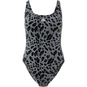 Купальник с принтом U-образной спинкой Adidas, черный