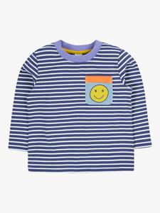 Детская хлопковая футболка с длинным рукавом и карманом Padstow Frugi, Navy Stripe/Smile