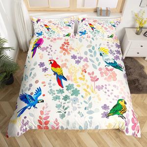 Erosebridal Комплект постельного белья Kawaii Parrot с тропическими птицами и водяными цветами для детей, Red Blue Green