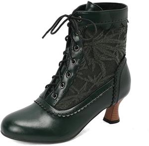 Женские ботильоны с круглым носком на шнуровке, высокие каблуки, викторианский стиль, модные женские ботинки с толстой подошвой Glglgege, Green