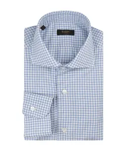 Хлопковая рубашка в клетку синего цвета Barba, синий