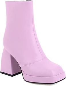 Женские ботильоны YekgfuD на молнии с высокой толстой шпилькой 6 см/2,36 дюйма, модные, сексуальные, эластичные, для стрип-пластики и ночного клуба, Purple