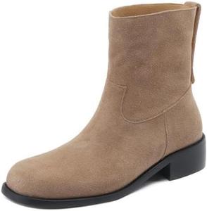 Женские ботильоны на низком каблуке TinaCus из замши с круглым носком, ручной работы, вестерн-стиля, Apricot