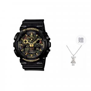 Часы Casio G-Shock Analog-Digital GA-100 Series + ожерелье, арт. GA-100CF-1A9, черный/золотой