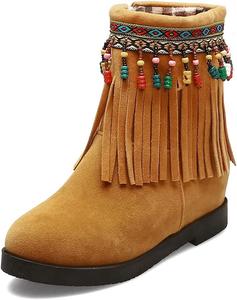 Женские повседневные ботильоны MIOKE на плоской подошве, элегантные, замшевые, с круглым носком, без застежки, с меховой подкладкой, удобные для ходьбы, Brown-Fur Lined