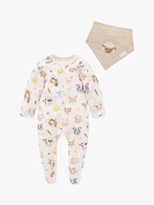 Детский хлопковый комбинезон и набор слюнявчиков Purebaby, Farm Friends Print