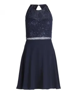 Коктейльное платье с кружевом и пайетками Vera Mont, синий