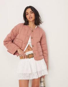 Короткая стеганая куртка без воротника ASOS DESIGN пыльно-розового цвета