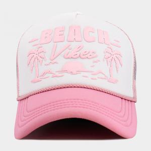 Бейсболка BEACH VIBE с вышитым пальмовым деревом и сетчатой ​​задней частью FASHNZFAB, розовый, белый