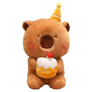 Милый плюшевый мишка с тортом на день рождения, капибара плюшевая кукла высотой 25 см Brangdy, желтый
