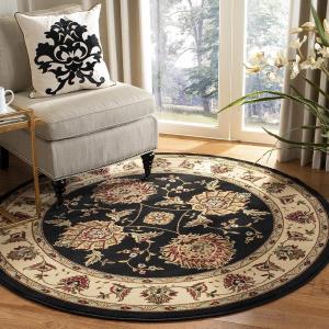 Ковер SAFAVIEH, 161 x 161 см, коллекции Lyndhurst круглый черный/слоновая кость LNH555 традиционный восточный без ворса для столовой, прихожей, гостиной, спальни