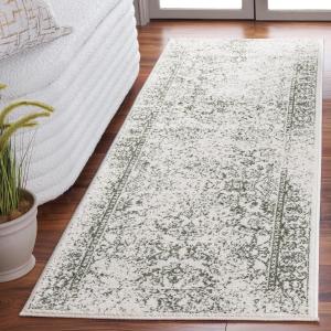 Ковер SAFAVIEH, 77 x 366 см, Rug Adirondack Collection Runner, Ivory & Dark Green, Distressed Design, Non-Shedding & Easy Care, Ideal for High Traffic Areas in Living Room, Dining, Bedroom (ADR109X)