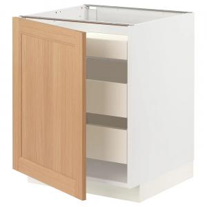 Тумба с 1 дверцей/3 ящиками METOD/MAXIMERA IKEA, 60x60x70 см, цвет white/vedhamn oak